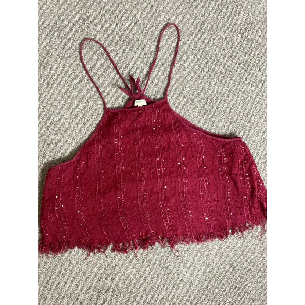 Earthbound Sparkling Red Fringe Boho Back Tie Crop Top- Summer Vacation Festival